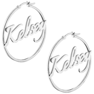 Personalized Script Name Medium Hoop Earrings