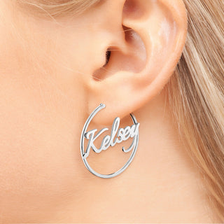 Personalized Script Name Medium Hoop Earrings