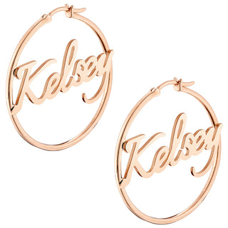 Personalized Script Name Medium Hoop Earrings