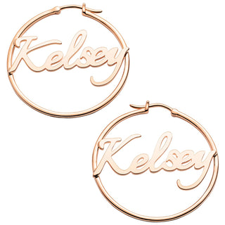 Personalized Script Name Medium Hoop Earrings