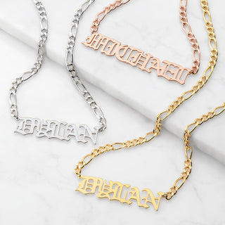 Old English Name Necklace - Your choice Silver, 14K Gold or 14K Rose Gold Plated