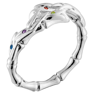 Bamboo with Birthstones Bypass Ring Silver Plated