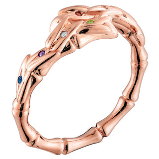 Bamboo with Birthstones Bypass Ring Rose Gold Plated