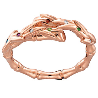 Bamboo with Birthstones Bypass Ring Rose Gold Plated