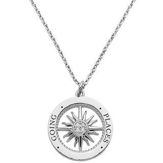 Engraved Compass with CZ Necklace