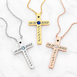 Commemorative Cross Birthstone Necklace