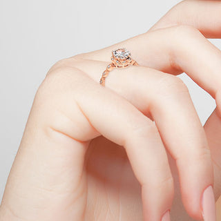 14K Rose Gold over Sterling White Topaz with Halo Diamond Accent Engraved Engagement Ring