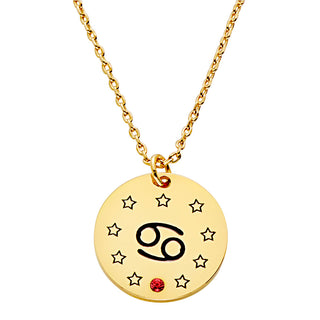 Zodiac Symbol and Birthstone Disc Necklace