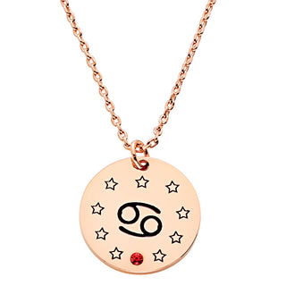 Zodiac Symbol and Birthstone Disc Necklace