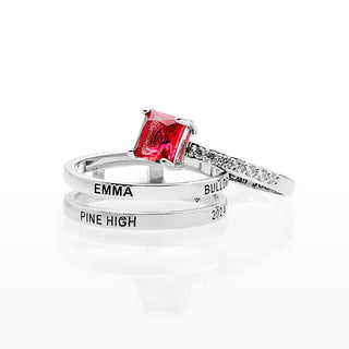 Ladies' Silver Plated Class Ring with Jacket and CZ Accents