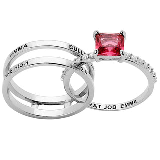 Ladies' Silver Plated Class Ring with Jacket and CZ Accents