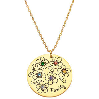 14K Gold Plated Bouquet of Flowers Birthstone and Name Necklace