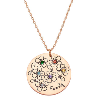 14K Rose Gold Plated Bouquet of Flowers Birthstone and Name Necklace