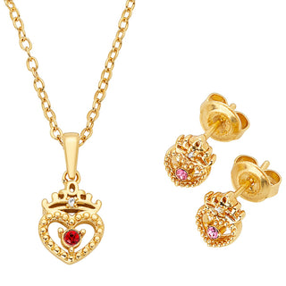 Crown Heart Birthstone and Diamond Necklace and Earring Set