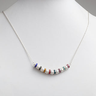 Family Birthstone Crystals and White Shell Pearl Necklace