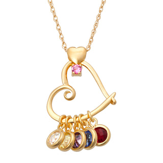 14K Gold over Sterling Mother's Heart Birthstone Necklace