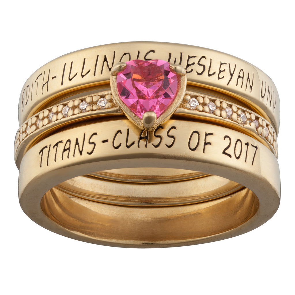 Women's 14K Gold over Sterling Stackable Freestyle Heart Class Ring ...