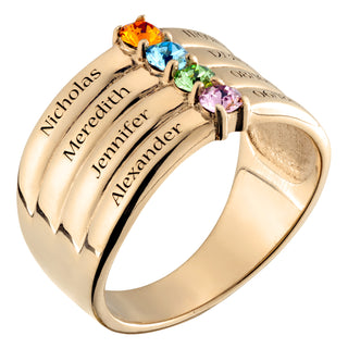 14K Gold over Sterling Birthstone, Name and Date Ring