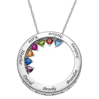 Sterling Silver MOM Engravable Names and Birthstones Circle Pendant