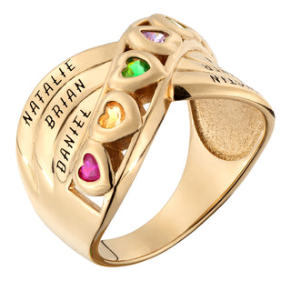 14K Gold over Sterling Heart Birthstone and Name Ring