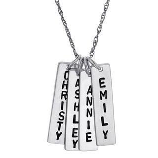 Sterling Silver Family Engraved Name Bar Necklace - 4 Names