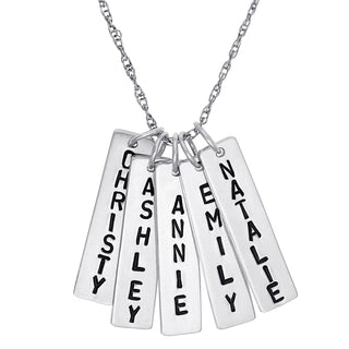 Sterling Silver Family Engraved Name Bar Necklace - 5 Names