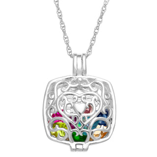 Sterling Silver Cushion Filigree Locket Birthstone Pendant