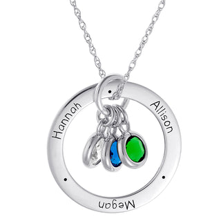 Sterling Silver Personalized Family Name with Birthstones Necklace