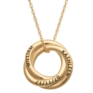 14K Gold over Sterling Couples Name and Date Circle Knot Pendant