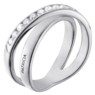 Sterling Silver Couples Engraved Name Ring with CZ