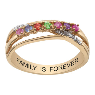 14K Gold over Sterling Genuine Birthstone and Diamond Accent Family Ring