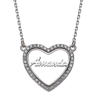 Sterling Silver Open Heart Name with CZ Necklace