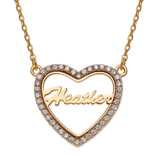 14K Gold over Sterling  Open Heart Name with CZ Necklace