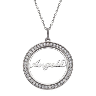 Sterling Silver Open Circle Name with CZ Necklace