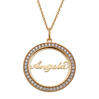 14K Gold over Sterling  Open Circle Name with CZ Necklace