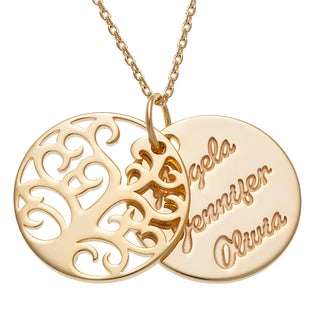 14K Gold over Sterling Family Tree Name Necklace