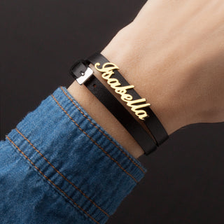 14K Gold over Sterling  Name Leather Wrap Bracelet and Choker