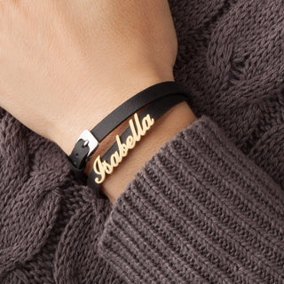 14K Gold over Sterling  Name Leather Wrap Bracelet and Choker