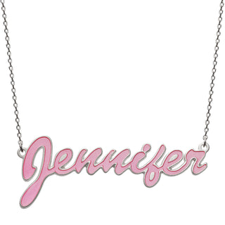 Sterling Silver Name Necklace with Pink Enamel