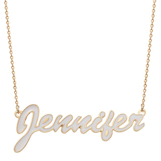 14K Gold over Sterling  Name Necklace with White Enamel