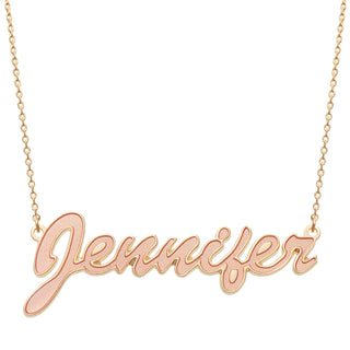 14K Gold over Sterling  Name Necklace with Pink Enamel