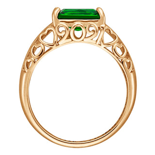 14K Gold over Sterling Emerald-cut Birthstone Class Ring with Filigree Hidden Year