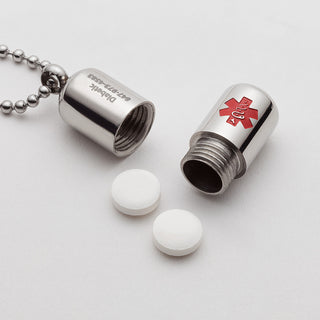 Stainless Steel Engraved Medical ID Round Capsule Pendant
