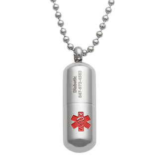 Stainless Steel Engraved Medical ID Round Capsule Pendant