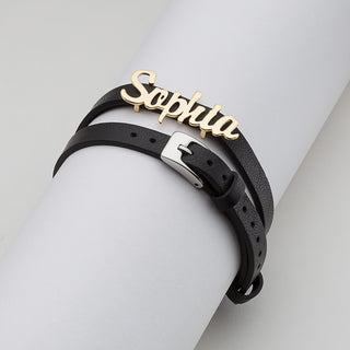 14K Gold over Sterling Script Name Leather Wrap Bracelet and Choker