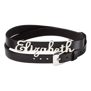 Sterling Silver Script Name Leather Wrap Bracelet and Choker