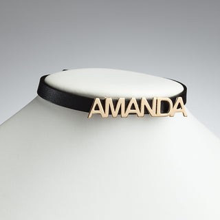 14K Gold over Sterling Uppercase Name Leather Wrap Bracelet and Choker