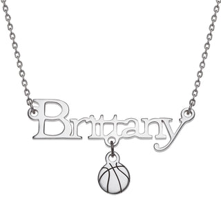 Sterling Silver Name with Basketball Charm Necklace