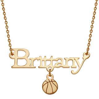 14K Gold over Sterling Name with Basketball Charm Necklace