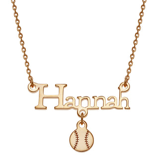 14K Gold over Sterling Name with Baseball Charm Necklace